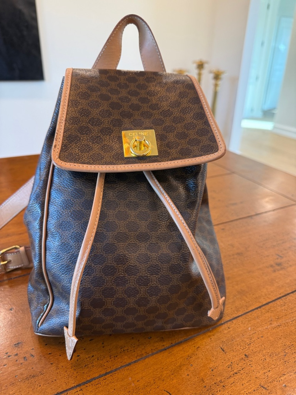 EUC Vintage Celine Macadam Backpack Brown Monogram PVC Leather Made in Italy M14